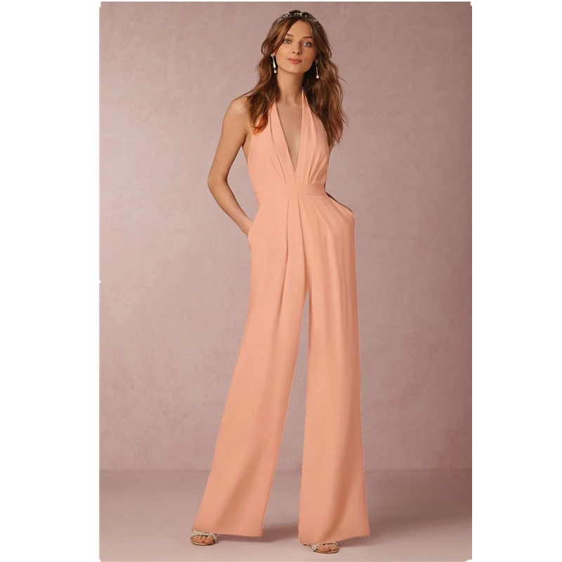New fashion sexy pleated sleeveless loose hanging neck solid color jumpsuit female 2019 summer casual waist waist jumpsuit B323