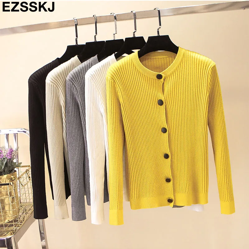 

2019 Autumn Winter Cardigan Sweater Women Ribbed Knitted Tops Black White casual Cardigans Ladies Sweater coat Soft Outwear