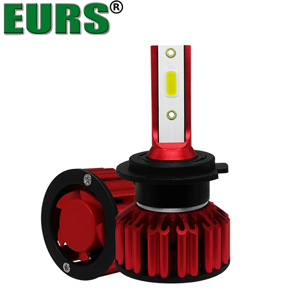 EURS(TM) 2 шт. дизайн автомобильных фар красный Q6 H7 светодиодный H4 H1 H8 H11 9005 9006 50 Вт 6000лм Авто налобный фонарь 6000 К лампочка постоянного тока 9-36 в