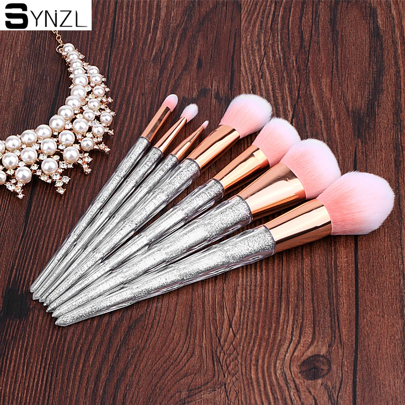 Buy 7pcs Glitter Makeup Brushes Set Silver glitter Handle Pink hair Powder