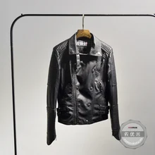 2017 Promotion Real New Arrival Button Zippers Full Solid Women Jacket Spring Women’s Leather Double-breasted Pu Motorcycle