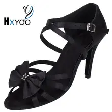 HXYOO 2017 New Arrived Satin Latin Dance Shoes Women Salsa Ballroom Shoes Tango Black Gold Silver Soft Sole Professional WK030