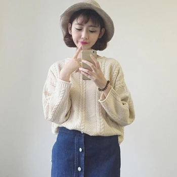 

Fashion Casual Women Clothing Female Solid Color O-Neck Long Sleeved Knitted Sweater Women Soft Pullovers
