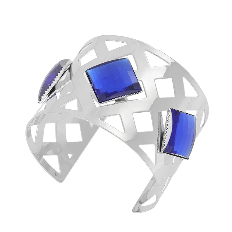 LZHLQ 2019 Новый трендовый покрытие металлом широкий браслет Макси открытие круглые украшения с синим камнем браслет женский геометрический