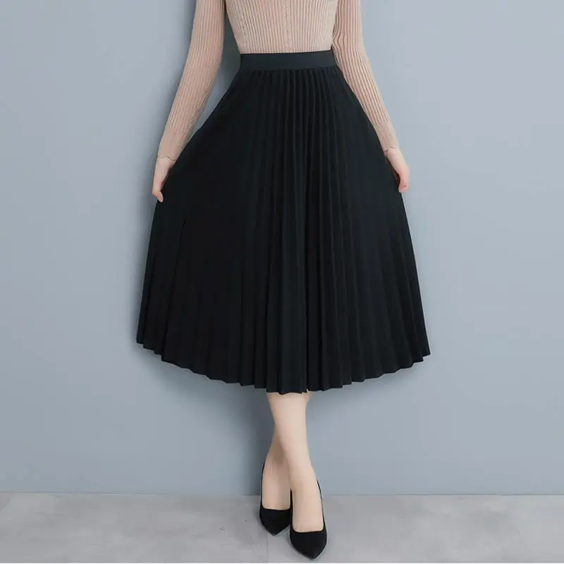 Шерстяная осенне-зимняя шерстяная юбка-трапеция средней длины Faldas Mujer, Женская длинная юбка-пачка макси с высокой талией, плиссированная юбка, Женская S-XXXL