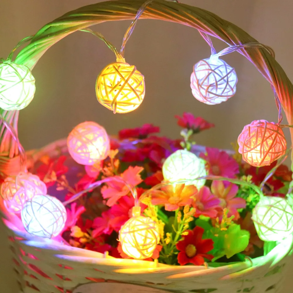 

Fairy Garland Rattan Ball String Light LED Decorative Lights Battery Operated For Christmas Garden Holiday Wedding Party IQ