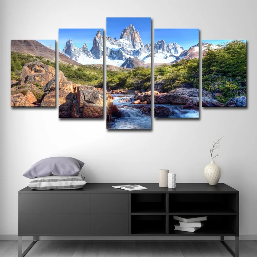 5P0109 Abstract Canvas Painting Wall Art Oil Poster Wall Modular Pictures 5 Panel Alpine Landscape For Living Room Home Decor  (9)