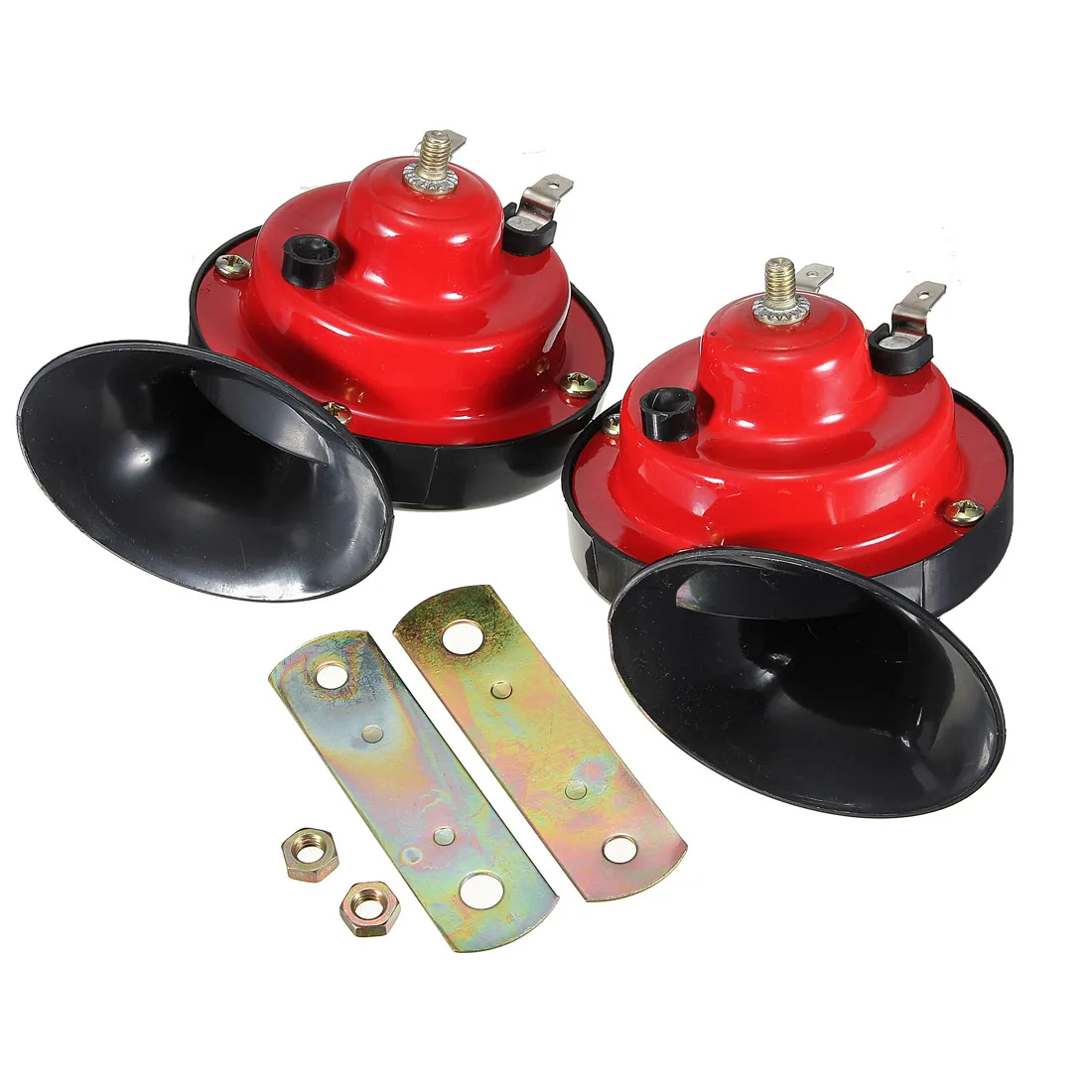 

Red Loud 12V Two Air Horn Snail Set for Cars Bikes for Vans Boats 120db