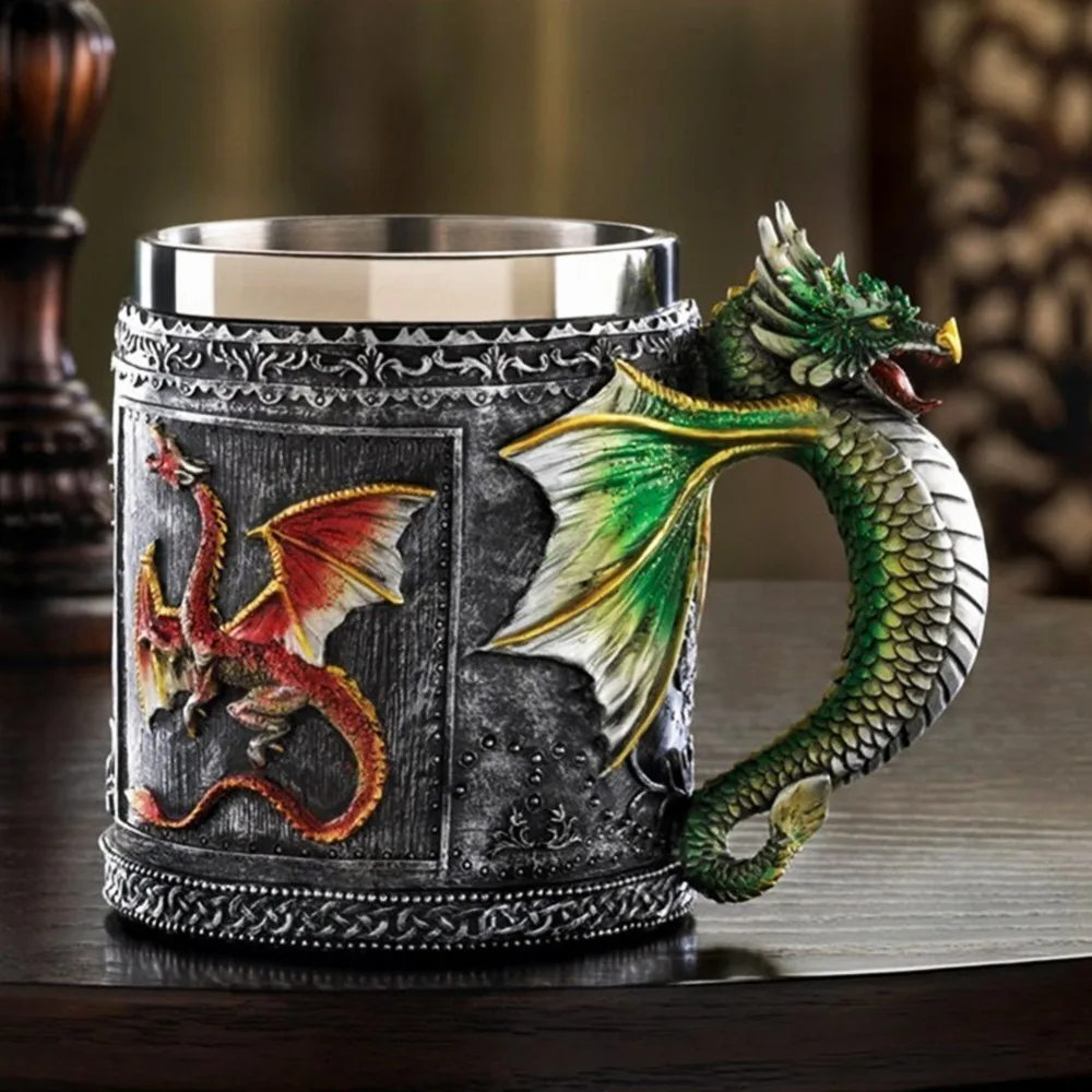 

Stainless Steel Skull Mug Double Wall Knight Tankard Dragon Viking Bar Drinkware Tea Beer Coffee Cup Personalized Gift