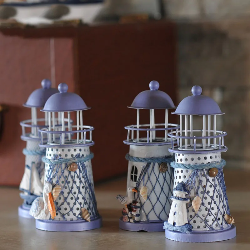 4PCS Fashion Lighthouse Iron Model Candle Holder Mediterranean Style