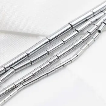 

DIY Jewelry Making Silver-color Hematite Loose Beads Stone Natural Stone Accessories Tube DIY Necklace Bracelets 15inch A150