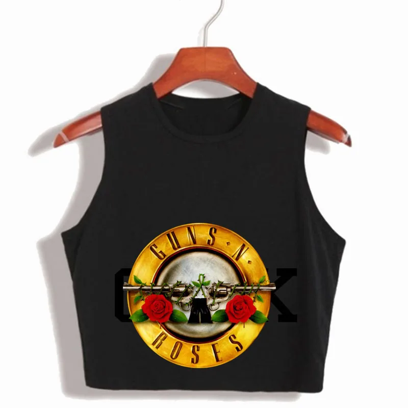 

GUNS N ROSES Print Crop Top T-Shirt Casuals 2017 Summer Fashion Sleeveless Tank Top High Quality Female 100% Cotton T Shirt