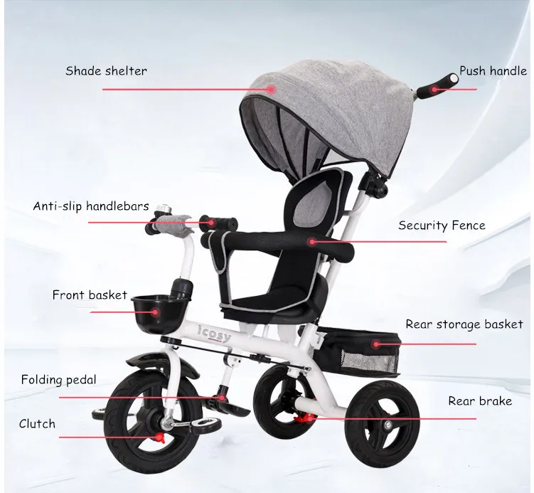 Детский трехколесный велосипед, легкая прогулочная детская коляска 4 в 1, многофункциональная детская тележка, трехколесный велосипед, игрушка в подарок