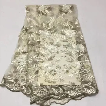 

2018 High Quality African gold Line Net Swiss Lace,French Voile Guipure tulle mesh Lace Fabric For dress Gift 5yard/lot