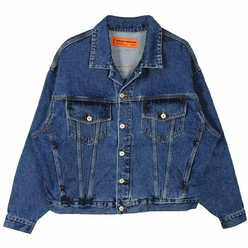 

Hip Hop Heron Preston Jacket High Quality Flying Red-Crowned Blue Heron Preston Denim Jacket Streetwear Heron Preston Jean Coat