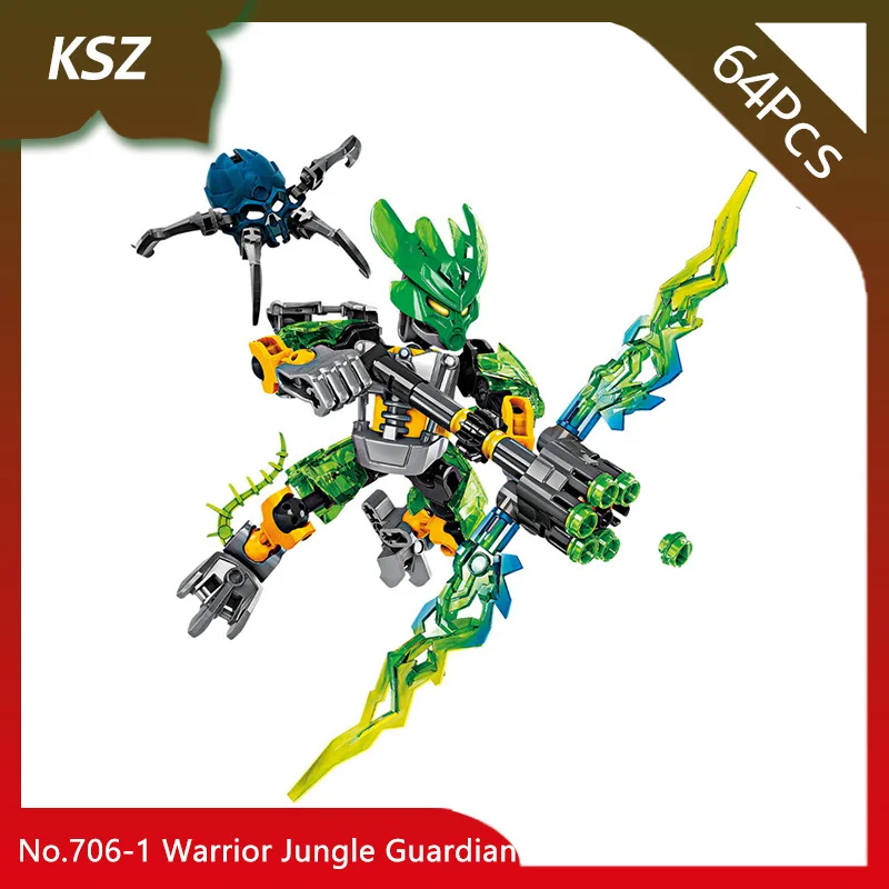 

Bevle Store KSZ 706-1 64Pcs BIONICLE Series Warrior Jungle Guardian Model Building Blocks Compatible with Legoings 70778