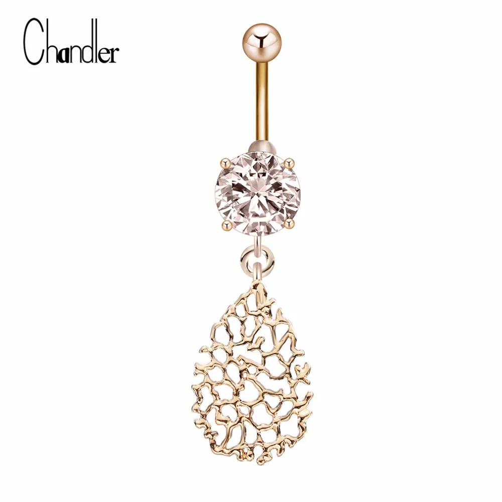 2017 TearDrop Filigree Rhinestone Navel Belly Button Ring Hollow Pineapple Design Summer Style Women Body Jewelry For Sexy Girls