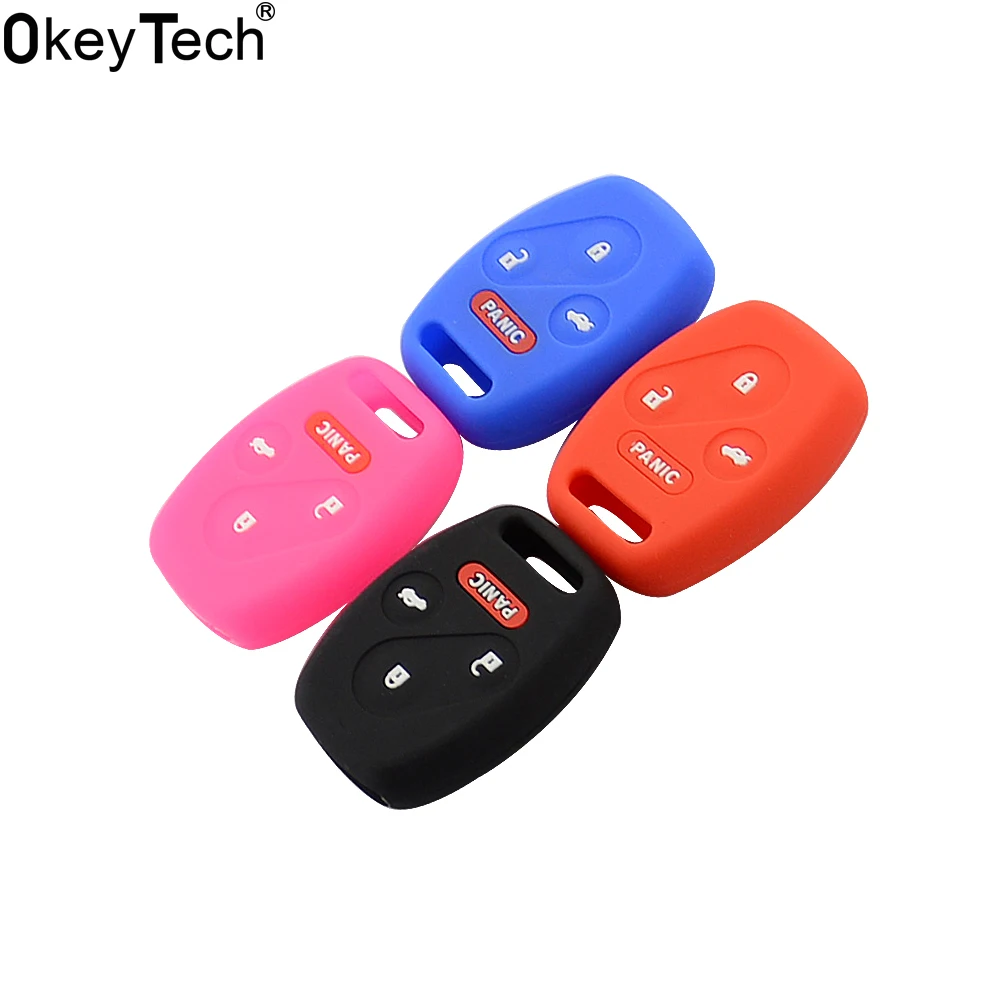 OkeyTech 4 Buttons Remote Car-Styling Key Case Replacement New Silicone Cover For Honda Accord CRV Civic Pilot Insight Ridgeline