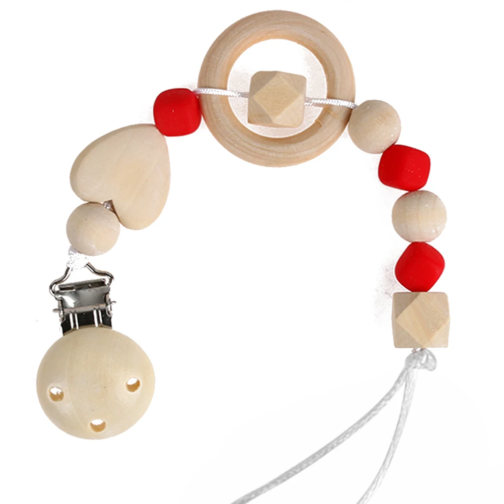 

New 1/2Pcs Baby Safe Wooden Pacifier Clip Chain Infant Circle Non-toxic Soother Clips Newborn Teething Dummy Clips Nipple Clips