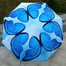 Картина маслом Зонт Китайский Синий и Кофе 2 Цвет Романтический Бабочка зонтик УФ-защита Защита от солнца и дождя дамы Защита от солнца зонтик