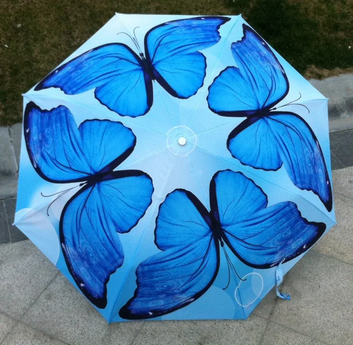 

Oil Painting Umbrella Chinese Blue & Coffee 2 Color Romantic Butterfly Umbrella UV Protection Sun And Rain Ladies Sun Umbrella
