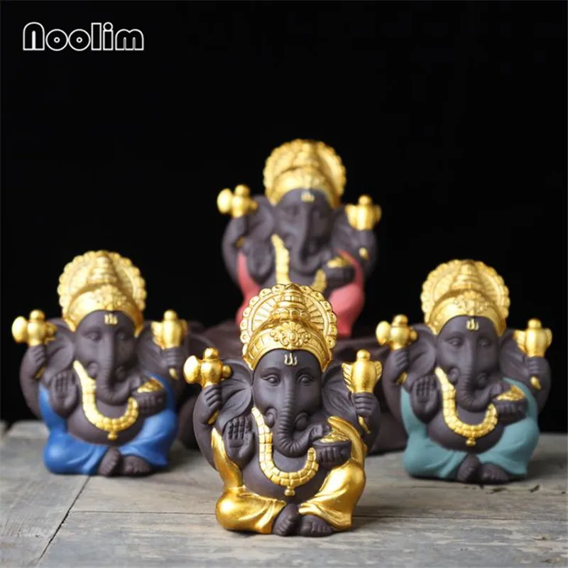 Purple Clay Elephant God Ganesha Tea Pet Car Ornaments Decoration Home Office Tabletop Decoration