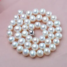 Благородные женские Подарочные ювелирные изделия серебряная застежка 9-10 мм натуральное пресноводное жемчужное ожерелье белого цвета Настоящее Жемчужное ожерелье 925