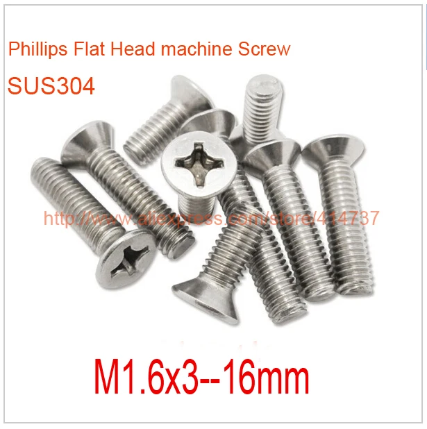 

500pcs/lot DIN965 M1.6/M2 Stainless Steel A2 Machine Phillip Flat Head Cross Recessed Countersunk head Screw Length 3mm--16mm