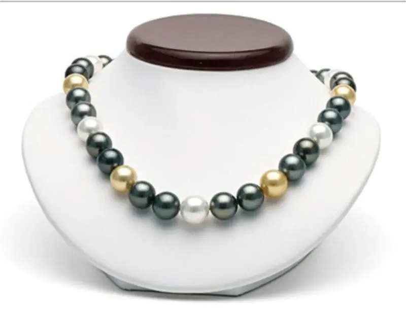 

elegant 10-11mm south sea gold black white pearl necklace 18inch14K (9.13)