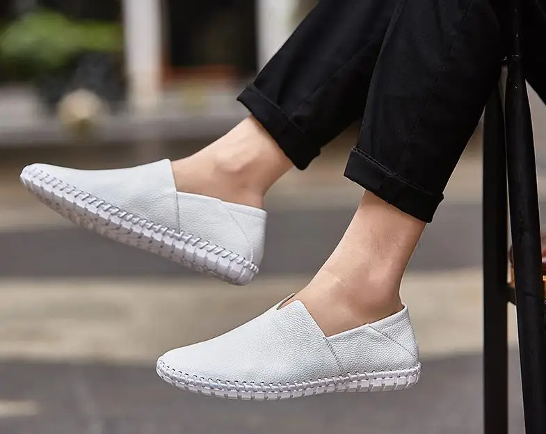 

2018 summer casual men's shoes genuine soft leather breathable white men's shoes