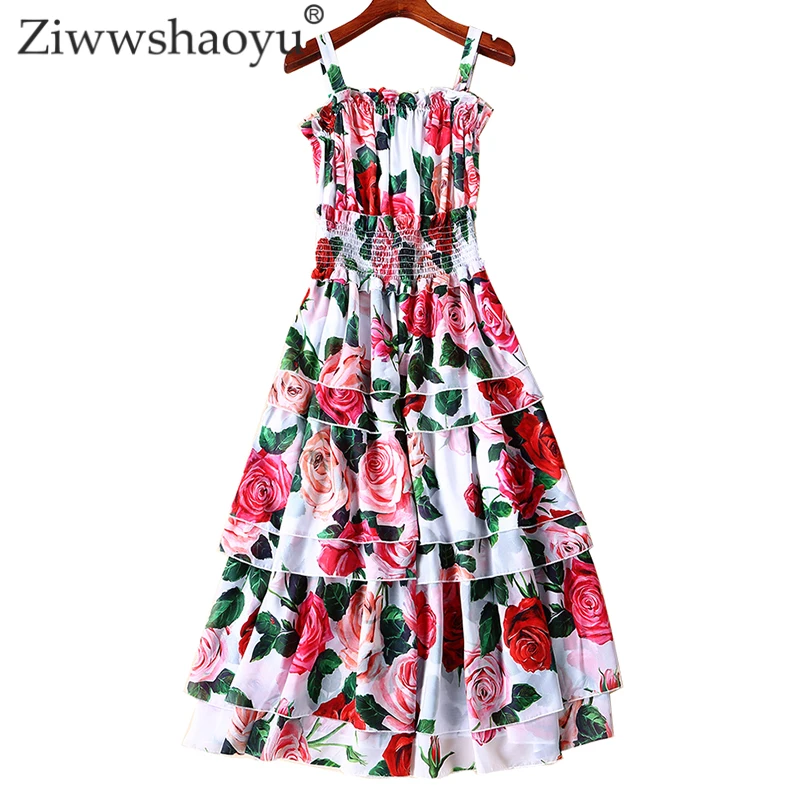 

Ziwwshaoyu Sexy backless dresses Strapless Cascading Ruffle elegant rose Print dress Spring and summer new women's