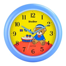 RHYTHM 12inch Cute Bear Circular Bedroom Wall Clock Silent Quartz Movement Cartoon Clock Children’s room Clocks Precise time