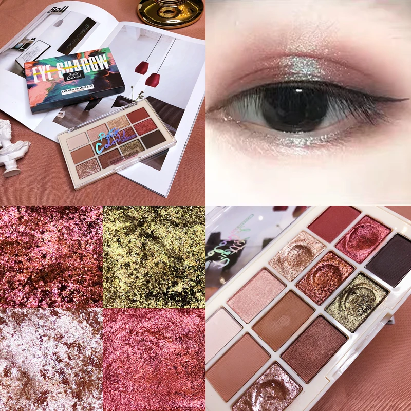 

12 Colors Shining Eyeshadow Pallete Matte Glitter Shimmer Pigment Smoky Eye Shadow Palette Waterproof Cosmetics Makeup Palette