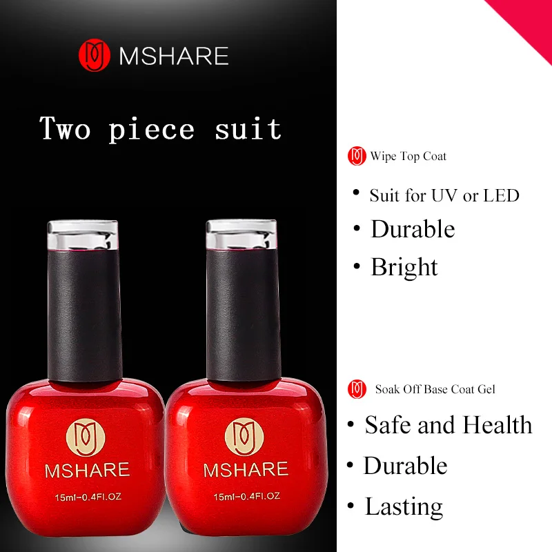 MSHARE 15ML 1pc Base Coat Gel + Wipe Top Finish UV LED Nail Polish Art Lacquer Health Material | Красота и здоровье