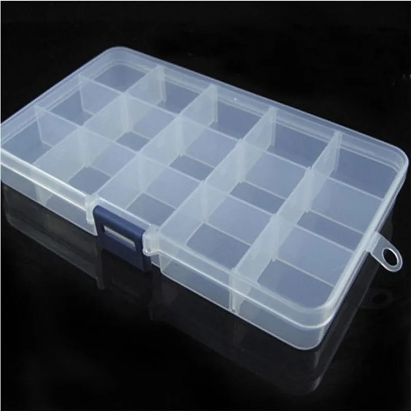 

15 Slots Adjustable Plastic Fishing Lure Hook Tackle Box Outdoor fishing Bait holder case Storage Organizer boxes drop ship