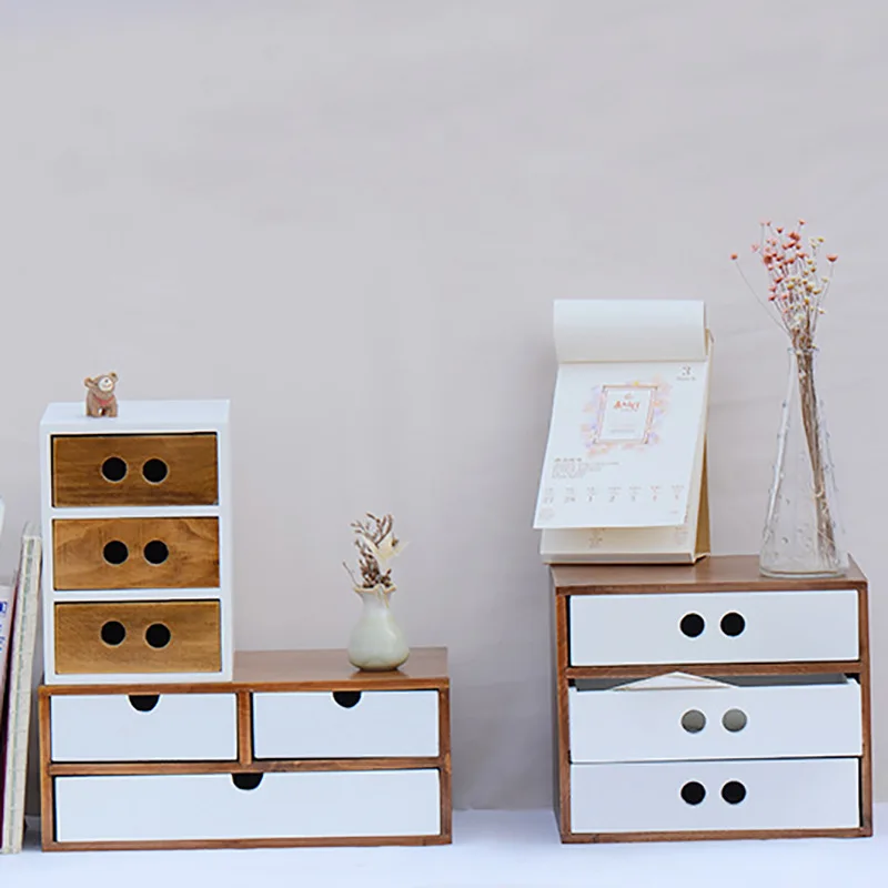 

Retro Contracted Receive Drawer Type Cosmetics Storage Box Desktop Finishing Creativity Ark Of Wooden Household Receive Supplies