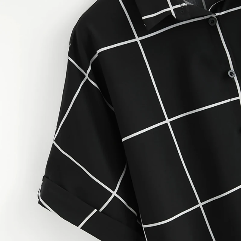 Dotfashion черно-белая рубашка в клетку с манжетами на рукавах летняя повседневная одежда с рукавами летучая мышь с планкой женская одежда топы и блузки