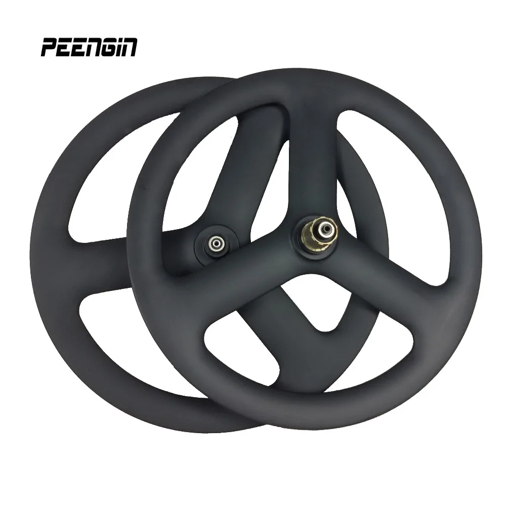 Top DIY 20 inch carbon V brake/disc 6 bolts 3 spoke 451 carbon road wheel 23mm width tri spoke wheels track fixed gear 20er wheelset 0