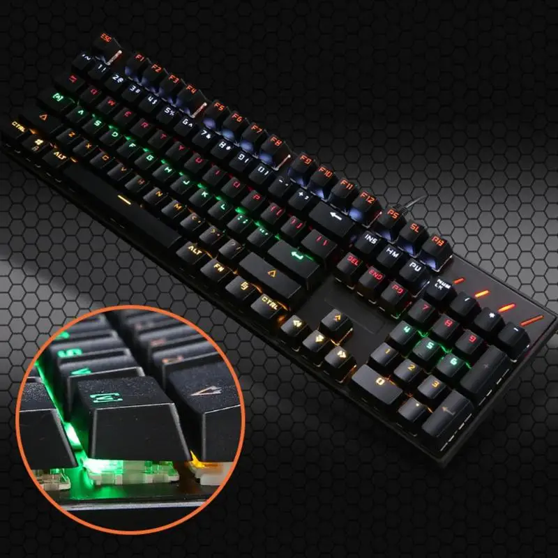 

Mechanical LED Keyboard USB Wired 104 Standard Keys Metal Gaming Keyboard with Colorful Backlight for LOL Game for Desktop