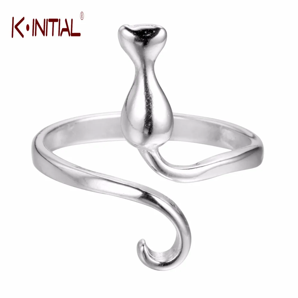 Kinitial кольца в виде кошки серебряные с открытым хвостом животного для женщин и