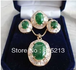 

ddh0404 ewellery Green Jade inlay zircon Earring Pendant Ring Sets