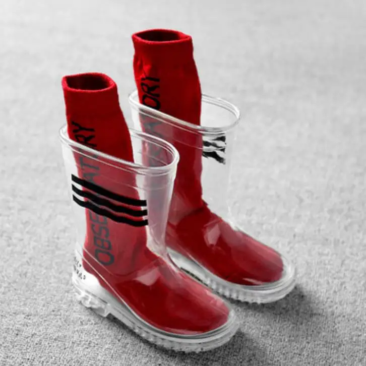 Koovan детская непромокаемая обувь для мальчиков и девочек, противоскользящие детские непромокаемые сапоги для детского сада, Детская водонепроницаемая обувь для детей - Цвет: red black