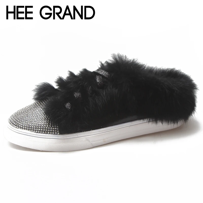 

HEE GRAND Faux Fur Sliver Loafers Solid Ballet Flats Lace Up Shoes Woman Comfortable Casual Women Flats Shoes Creepers XWM275