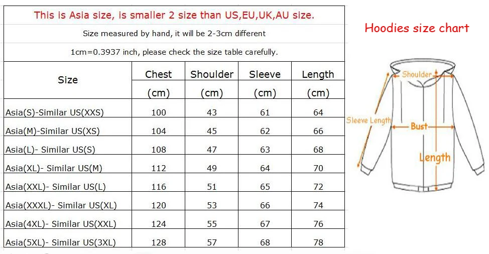 us hoodie size chart