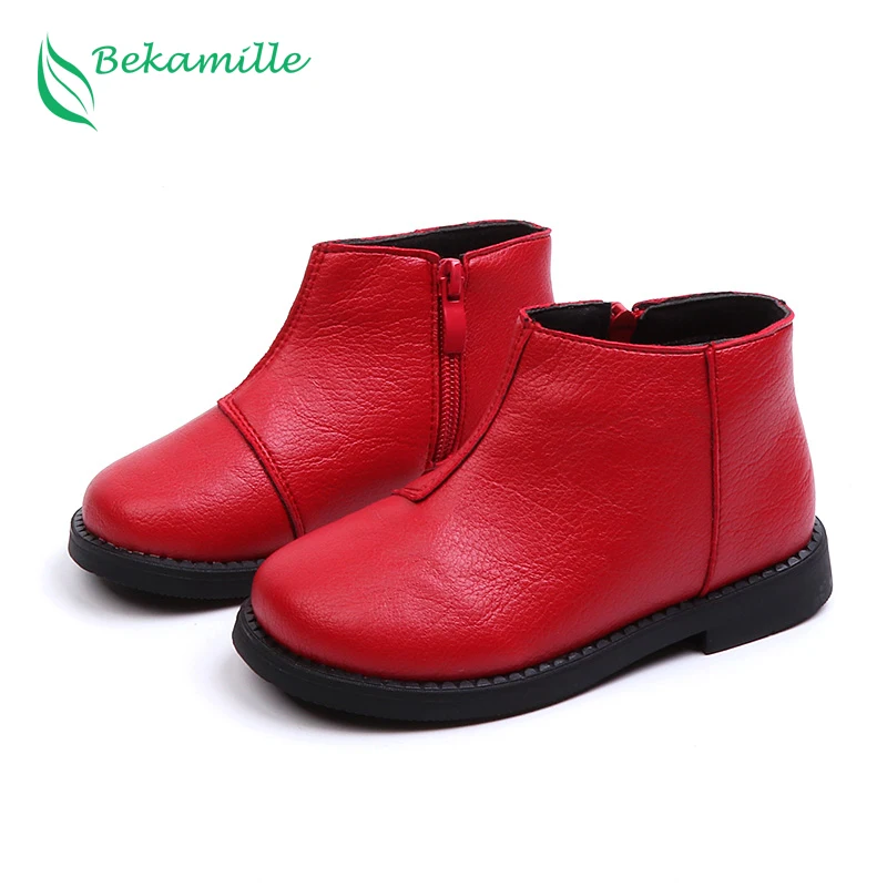 

Bekamille Autumn Winter Children Boots Shoes Girls Fashion Solid Color Martin Boots Kids Boys Warm Casual Pu Leather Ankle Boots