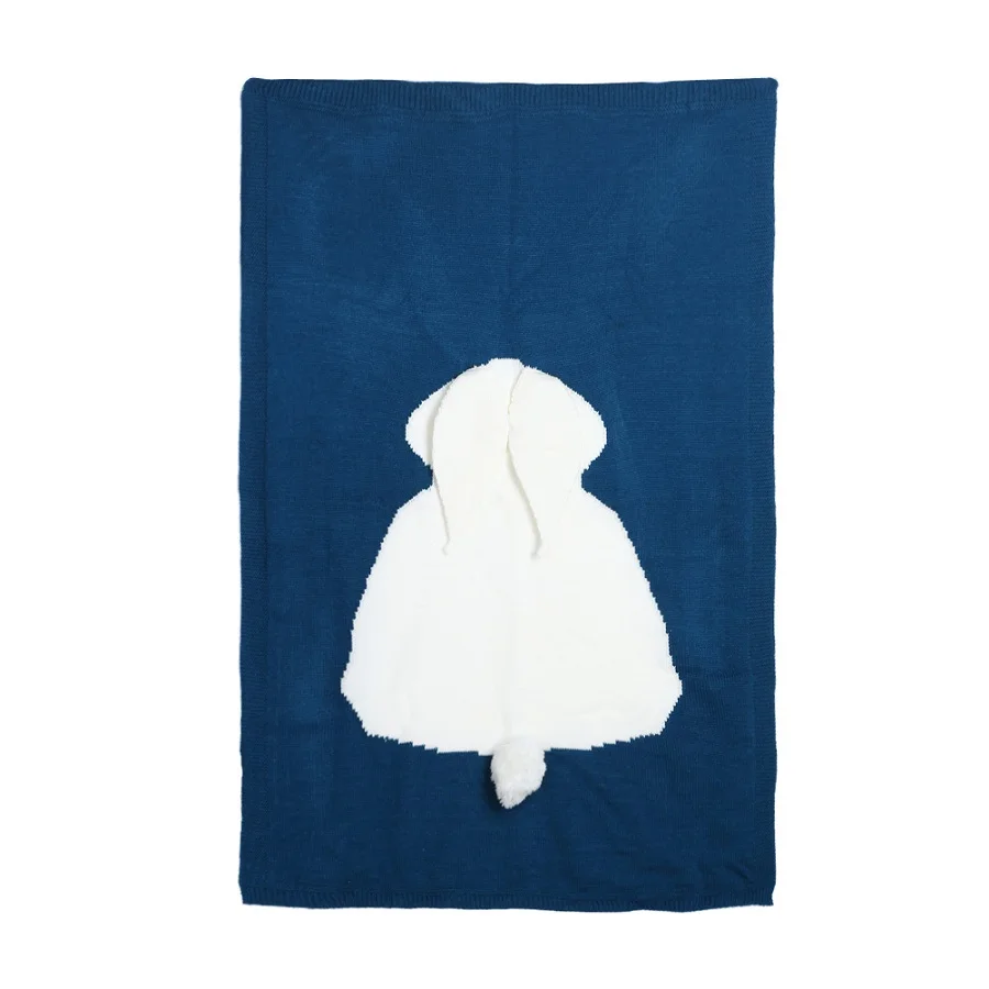 Cartoon Rabbit Baby Blanket Soft Warm Knitting Infant Kids Swaddle Wrap Newborn Baby Bath Towel Winter Stroller Bedding - Цвет: Dark Blue