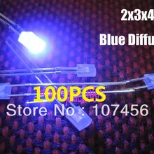 100 шт. 2X3X4 мм Рассеянный голубой свет ультра яркий рассеянный синий светодиодный лампы 2X3X4 мм молочно-белый объектив СВЕТОДИОДНЫЙ