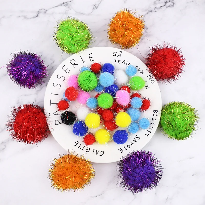 

10/15/20/25/30mm Mix Color Glitter Tinsel Pom Pom DIY Doll Craft Sparkly Pompom Balls Wedding Christmas Scrapbook Decoration 20g