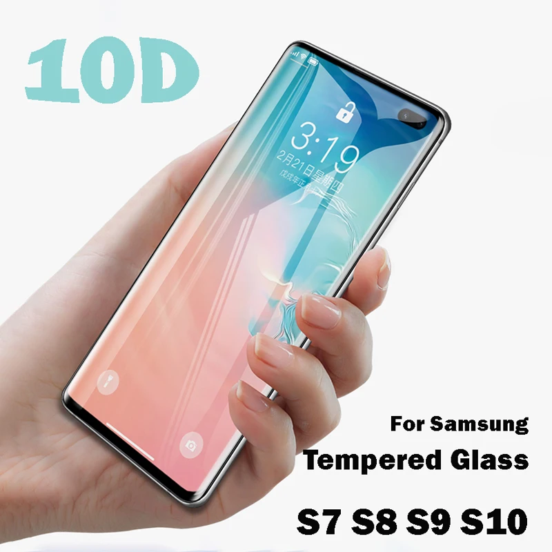 

10D Full Curved Screen Protector For Samsung Galaxy S8 S9 Plus S10 E S7 Edge Tempered Glass For Samsung Note 8 9 A7 A8 2018 Film