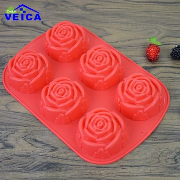 

6 Rose Flowers 3D Silicone bread moulds pastry molds Cupcake Soap Biscuit baking Mould DIY Cake Decoration Tool Bakeware